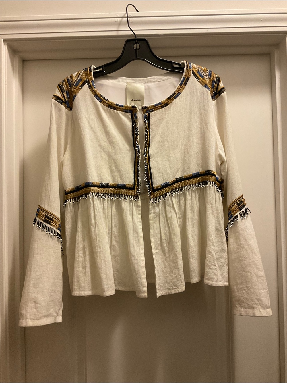 elevenses White Embroidered Fringe Open-Front Jacket